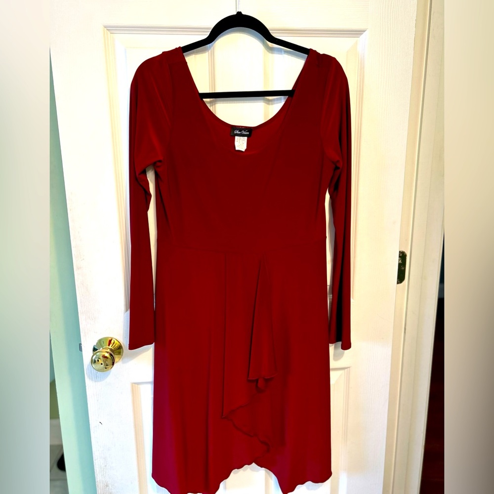 EUC Red Long Sleeve Knee Length Dress